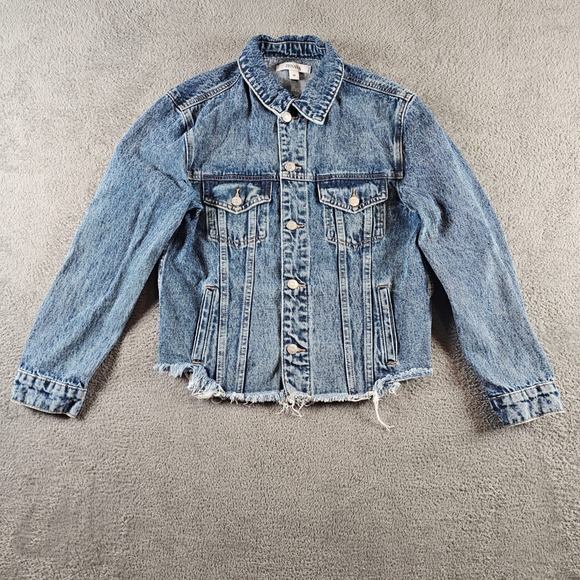 Zenana Jackets & Blazers - Zenana Women Acid Wash Denim Trucker Jacket Raw Hem Blue Medium